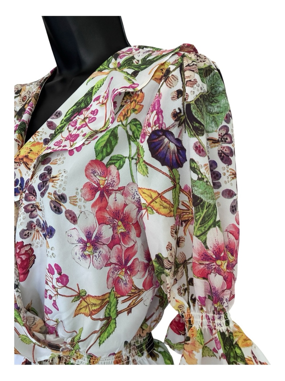 Milkmaid Romantic Summer Floral Ruffle Smocked V-Neck Peplum Blouse Sz XS - Picture 4 of 11